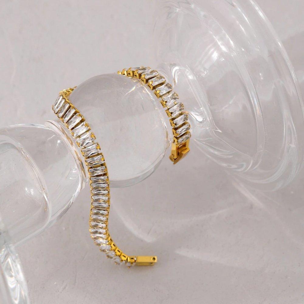 New 18K Gold Plated Baguette Diamond Bracelet - Picture 5 of 5